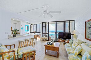 Living area - Kuhio Shores 411. Right on the water- Cold A/C (Koloa)