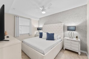 2 bedrooms, desk, iron/ironing board, travel cot