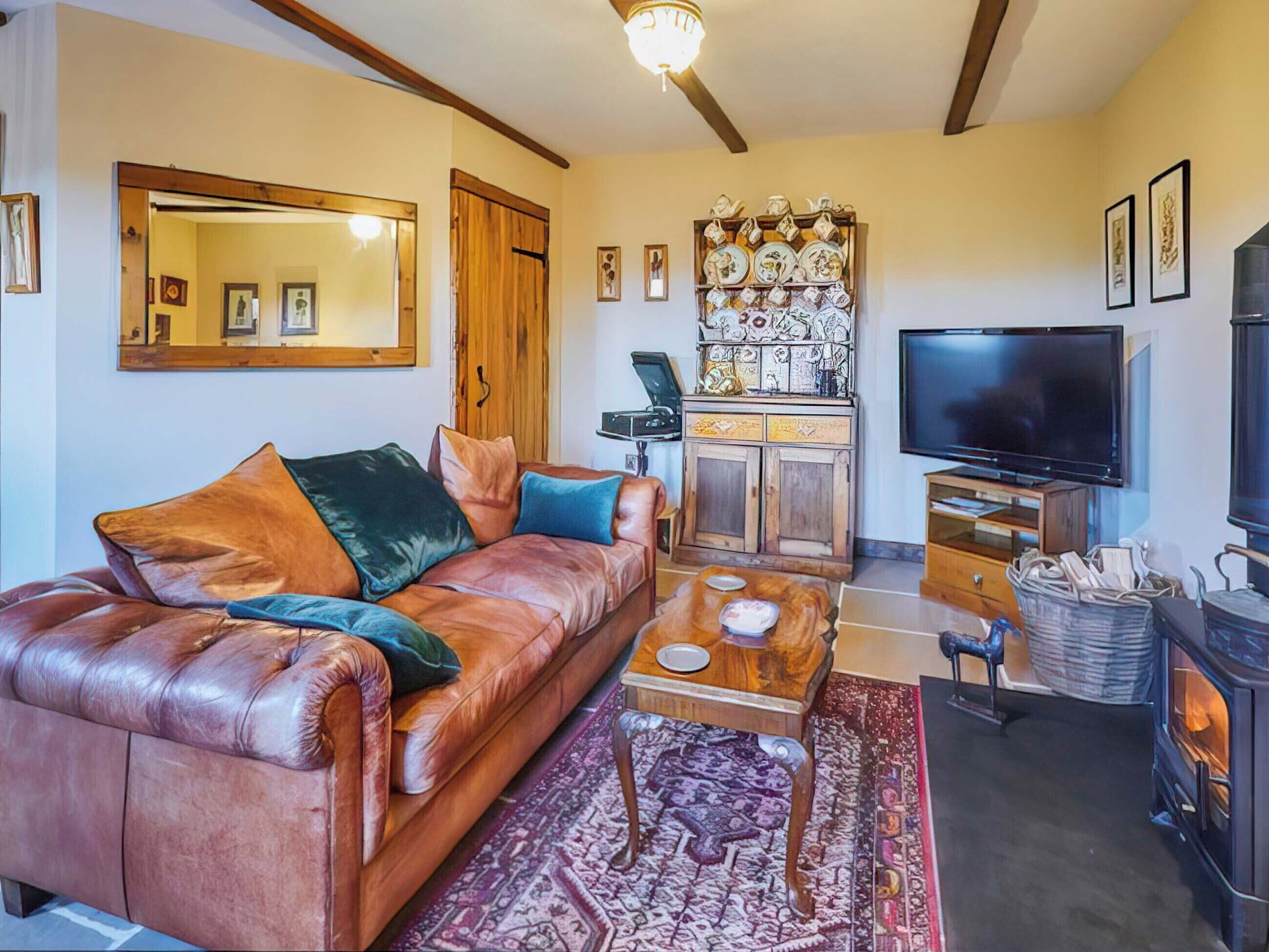 TV, fireplace