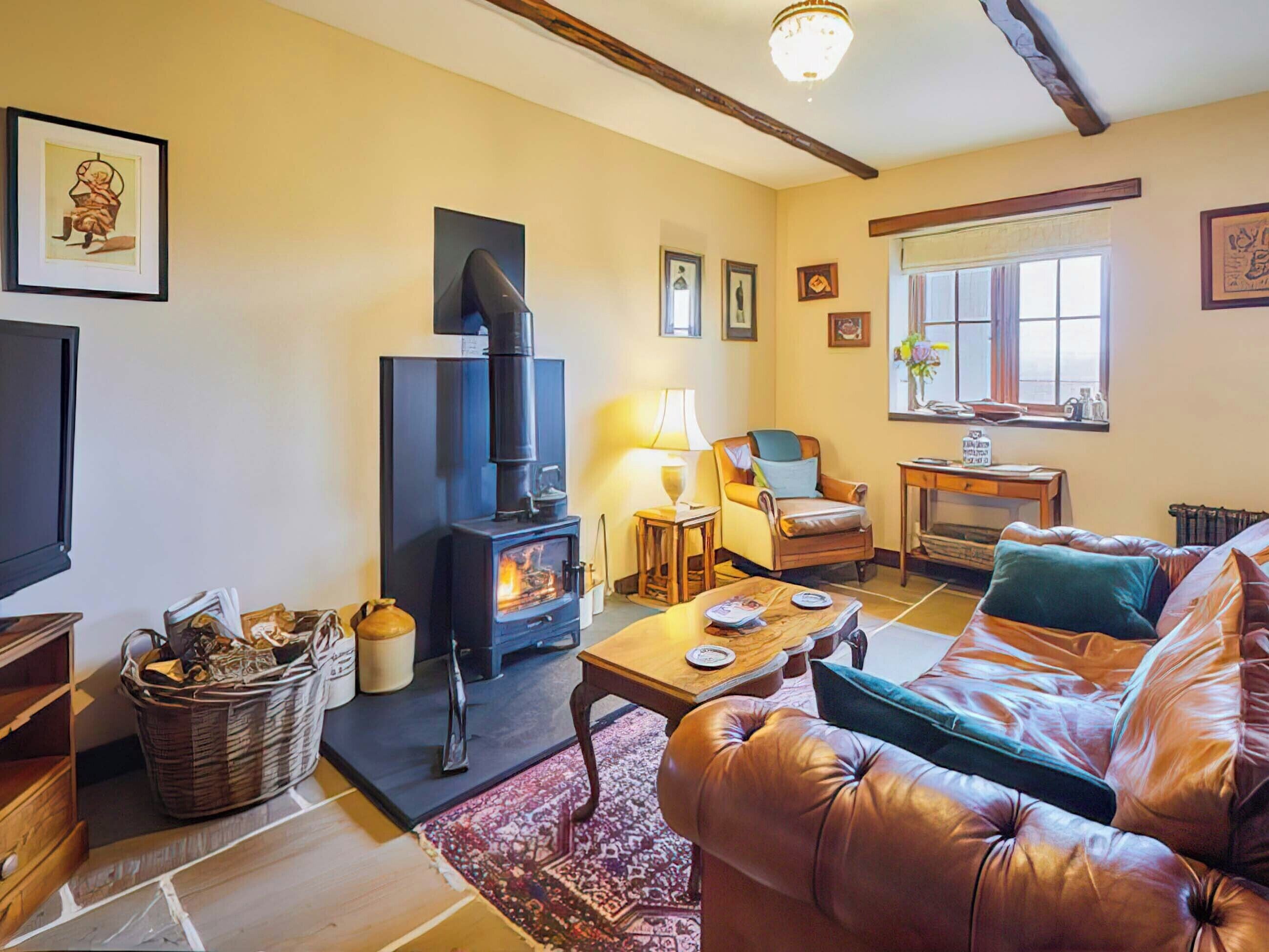 TV, fireplace