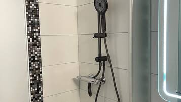 Hair dryer, towels, toilet paper