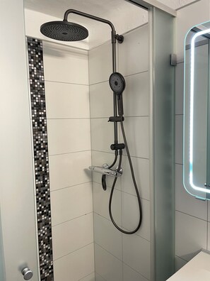 Hair dryer, towels, toilet paper