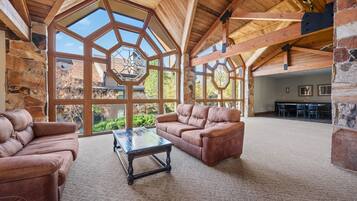 Smart TV, fireplace, foosball, table tennis