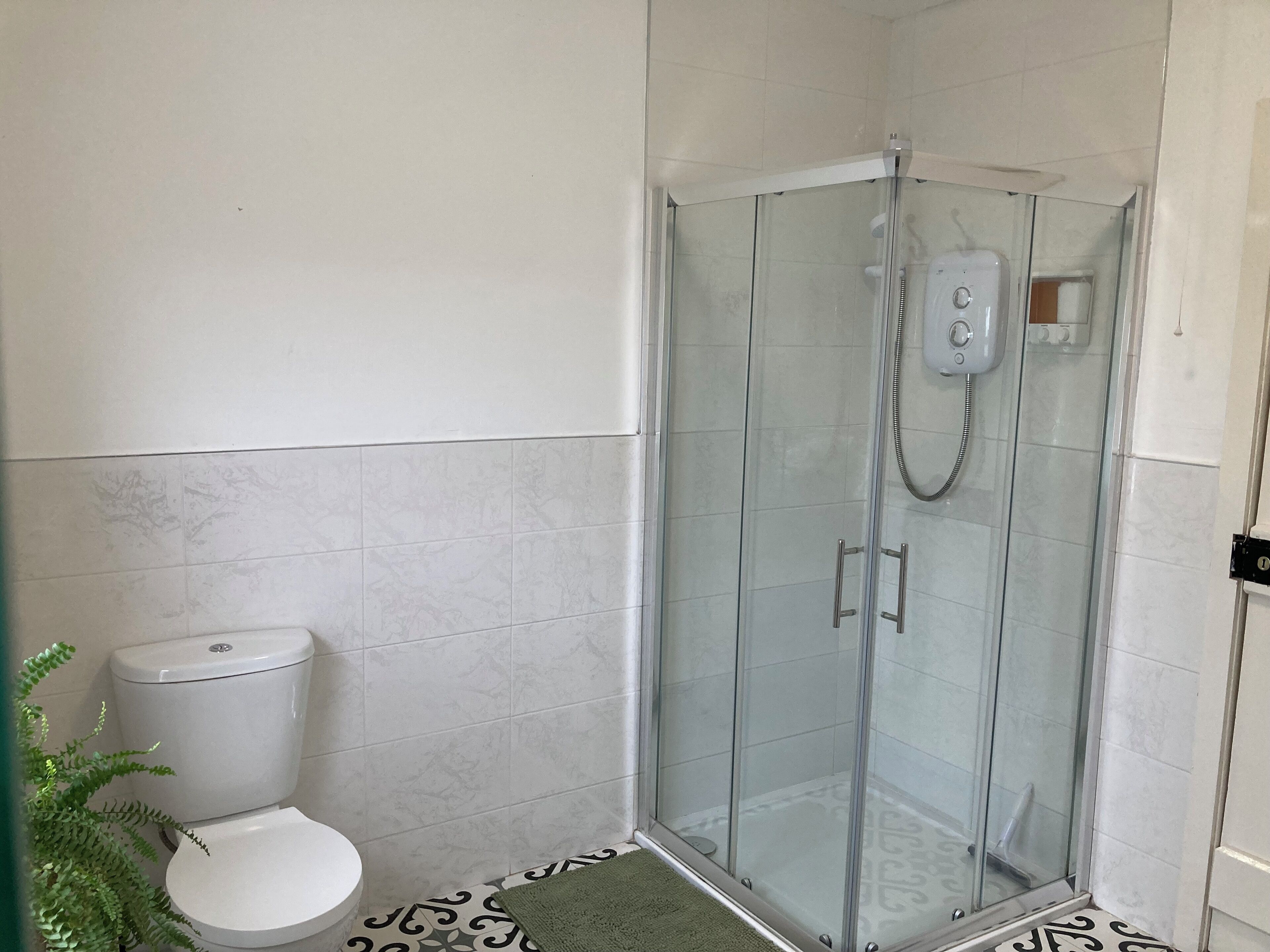 Shower, eco-friendly toiletries, hair dryer, towels