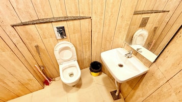 Shower, rainfall showerhead, bidet, soap