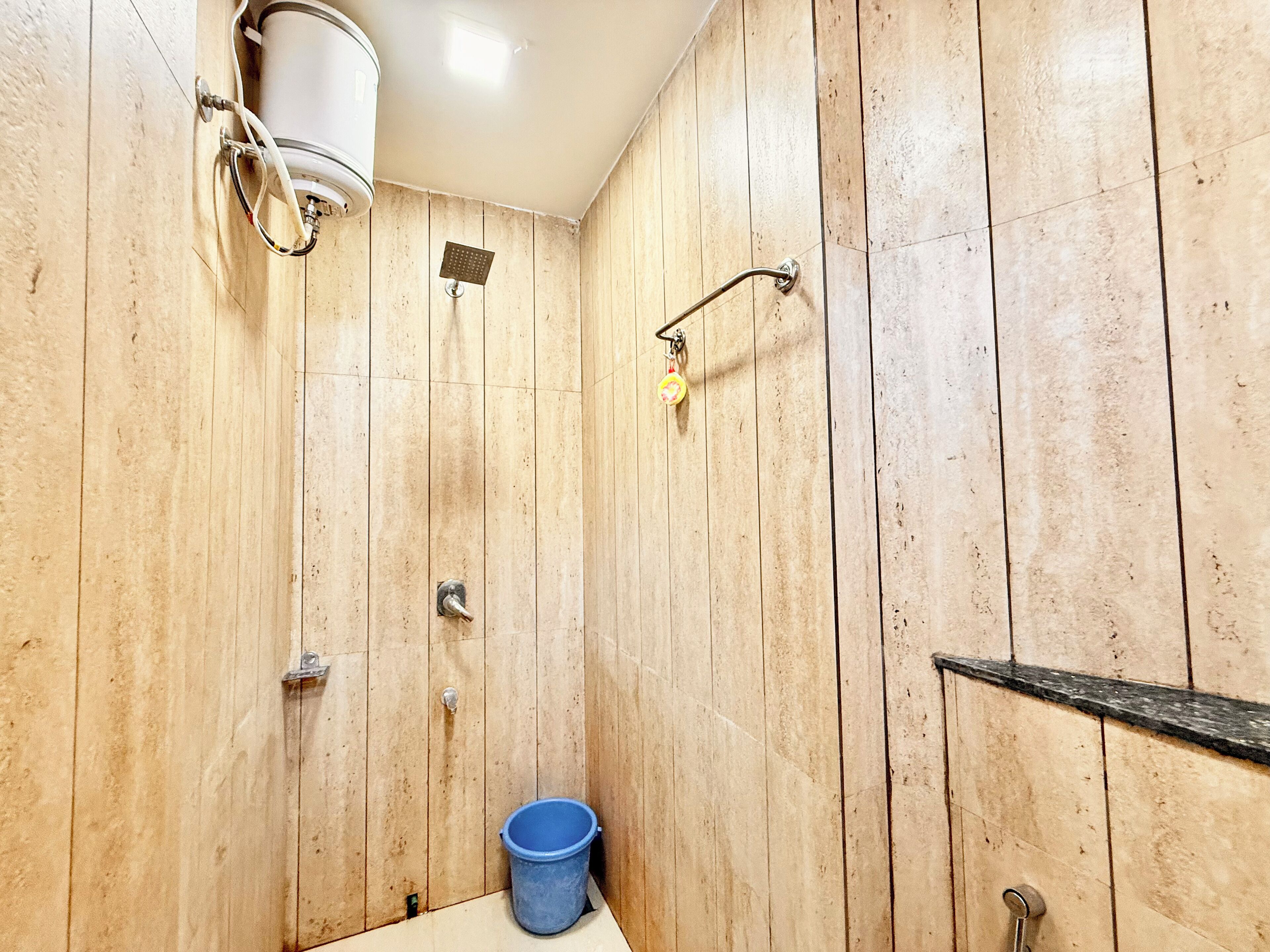 Shower, rainfall showerhead, bidet, soap