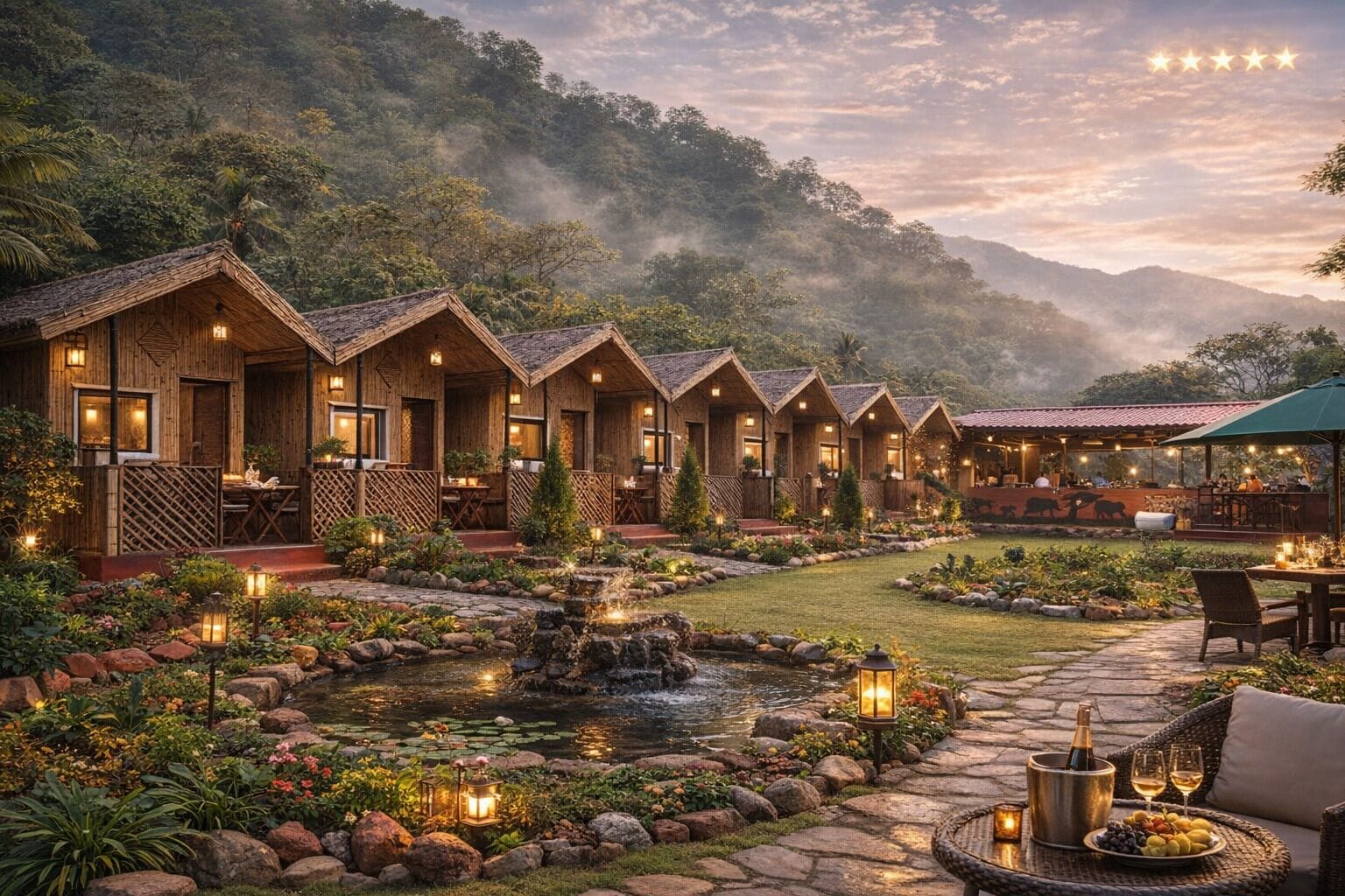 Premium huisje, balkon, uitzicht op bergen | Luxe beddengoed, een bureau, een laptopwerkplek, gratis extra bedden