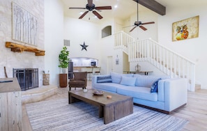 TV, fireplace, video games, offices