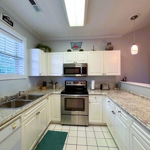 Fridge, microwave, oven, dishwasher