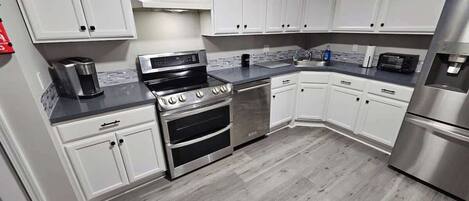 Fridge, microwave, oven, dishwasher