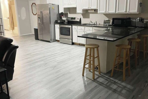 Fridge, microwave, oven, dishwasher