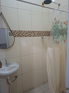Douche, sèche-cheveux, serviettes fournies, papier toilette