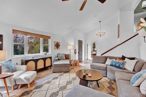 Smart TV, fireplace, video games, table football