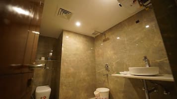 Deluxe Double Room, City View | Bathroom | Shower, rainfall showerhead, towels, soap