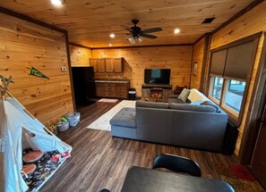 TV, fireplace