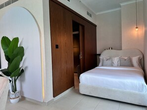 Apartment, Balcony, City View | Wardrobe - Durrani Homes – Minimal Luxe 3BR with Burj Khalifa and Fountain View (third room without partition) (Dubai)