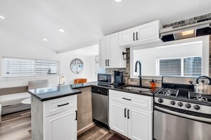 Fridge, microwave, oven, stovetop - 2BR Modern Coastal Home w/ Firepit & Beach Passes| Stylish Bayside Retreat (Seaside Heights)
