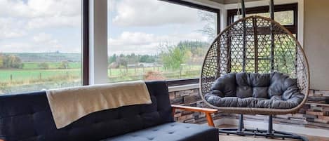 Smart TV, chimenea y libros