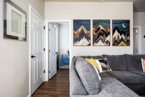 Smart TV, chimenea y libros 
