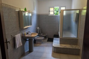 Dusche, Haartrockner, Bidet, Handtücher