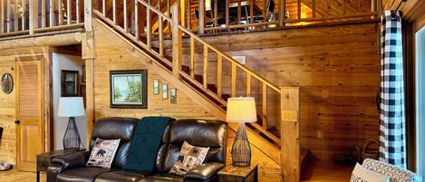 TV, fireplace, DVD player, books