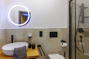 베이직 스위트 | 욕실 | 샤워 시설, 헤어드라이어, 바닥 난방/온돌, 타월