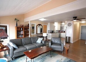 Smart TV, fireplace, DVD player, books