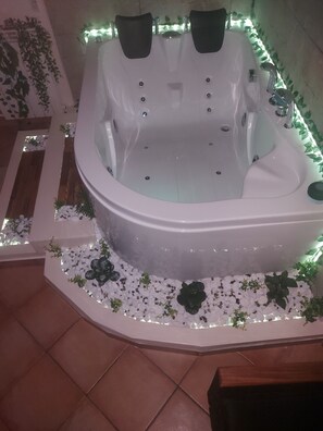 Douche, baignoire à jets, sèche-cheveux, bidet