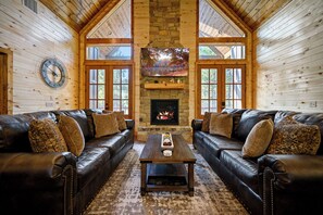 Smart TV, fireplace, video games, DVD player