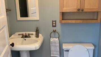 Hair dryer, towels, toilet paper