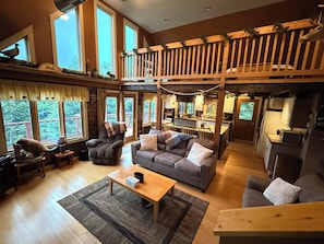 Smart TV, fireplace, video games, DVD player