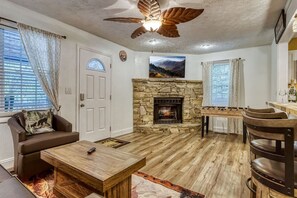 Smart TV, fireplace, table football