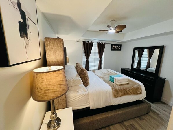 2 bedrooms, iron/ironing board, WiFi, bed sheets