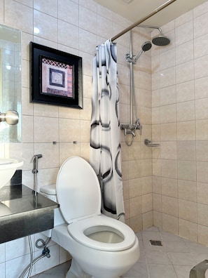 Ducha, secador de pelo, bidet, toallas
