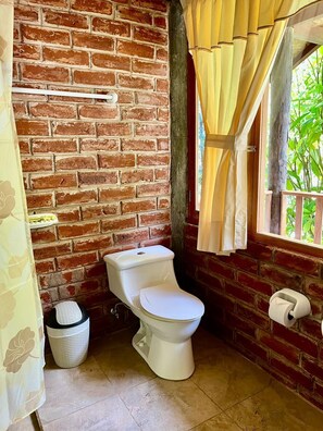 Douche, sèche-cheveux, serviettes fournies, savon