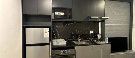 Fridge, microwave, oven