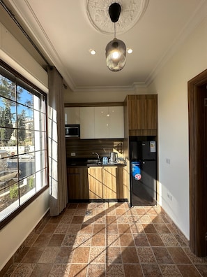 Fridge, microwave, oven