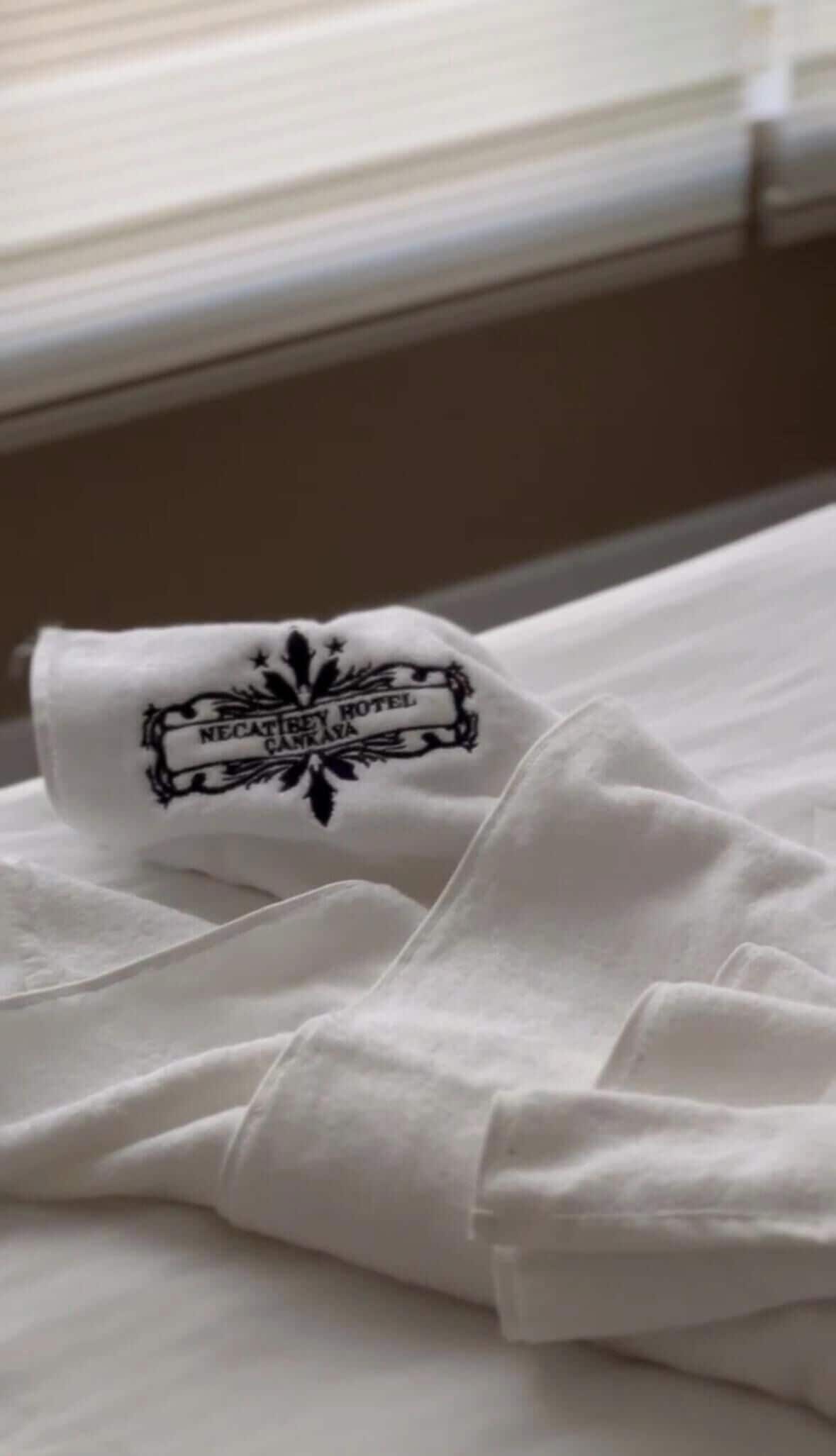 Un almohadón blanco con un logotipo.