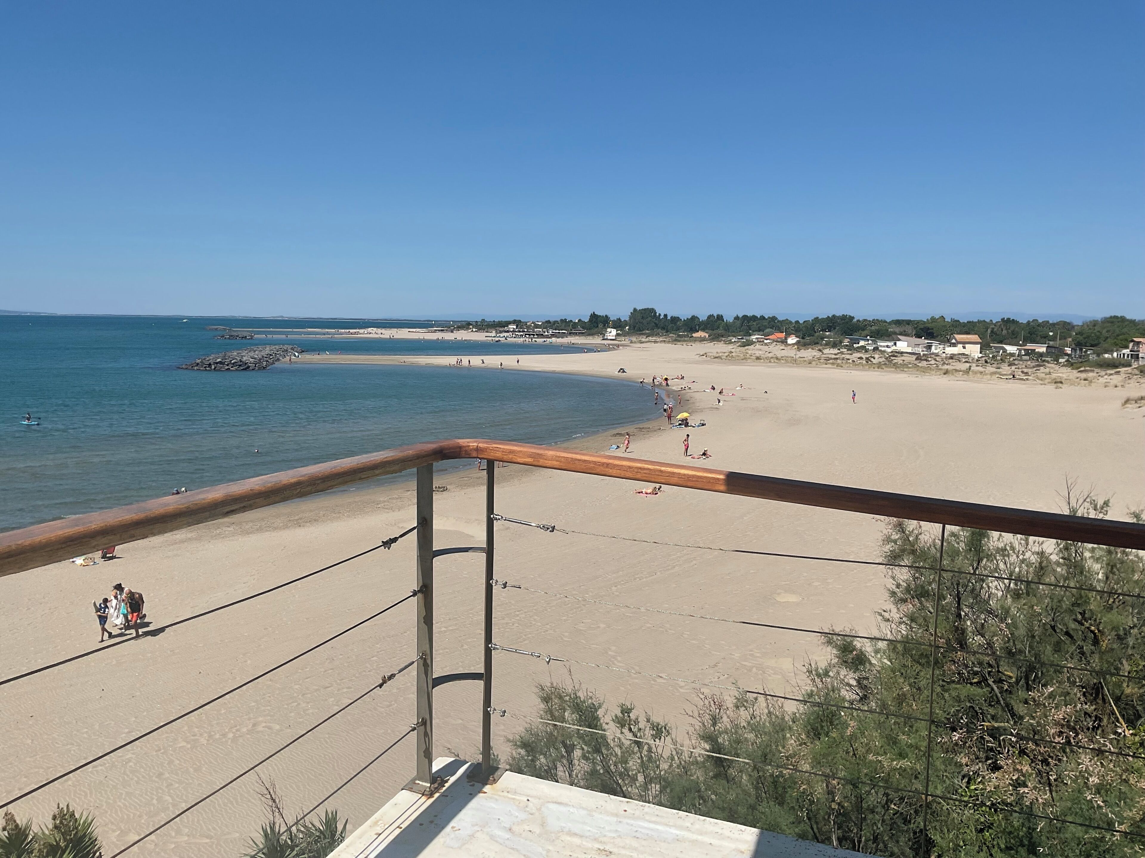 On the beach, sun loungers