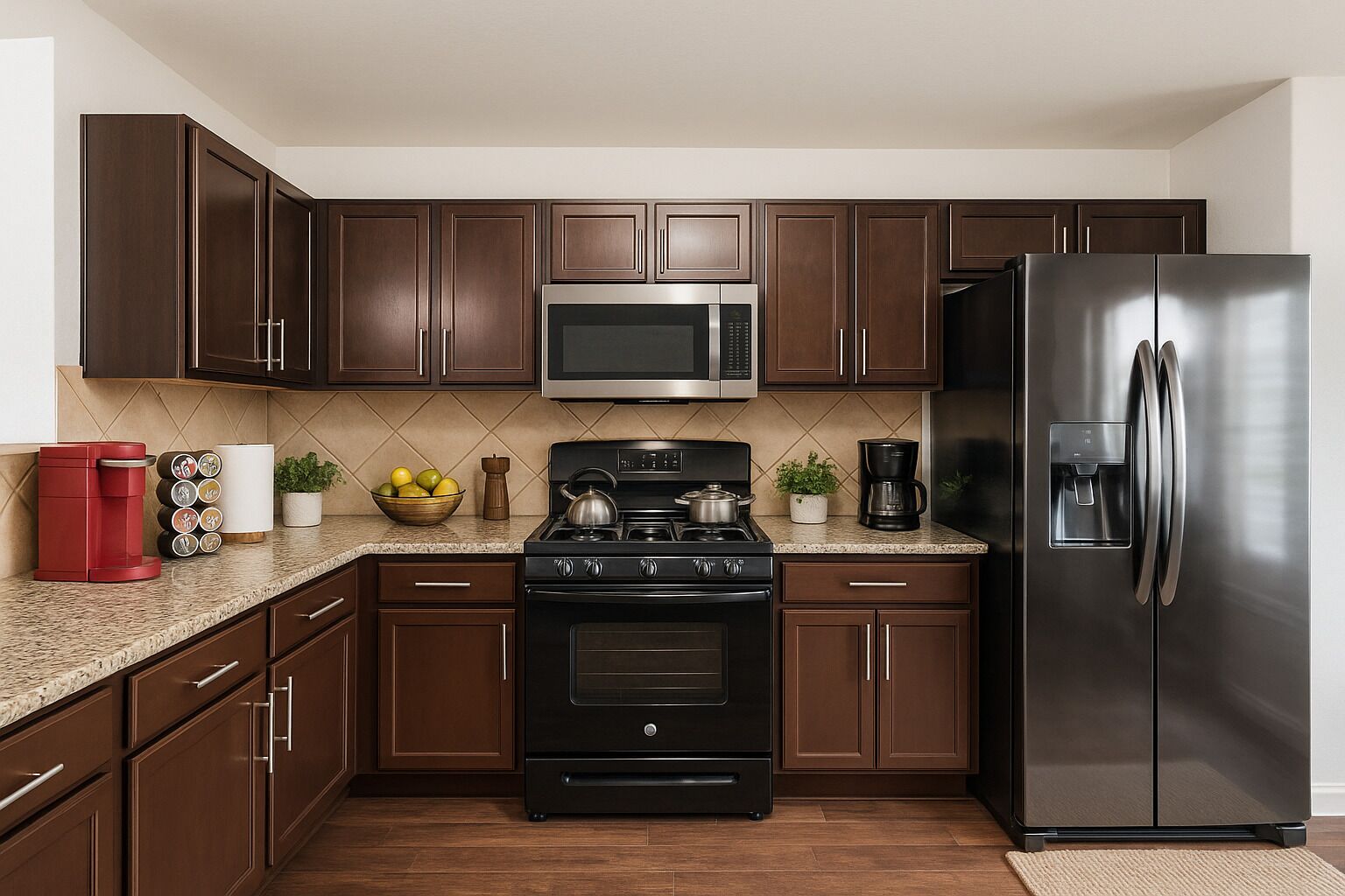 Kjøleskap, mikrobølgeovn, ovn og kokeplater