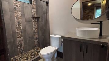 Shower, hair dryer, bidet, towels