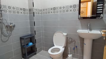 Dusche, Haartrockner, Handtücher, Seife