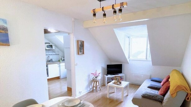 A modern loft apartment with a kitchen, dining area, and living room. - Whole apartment 6p: apartment in residence - Campan, France (Campan)