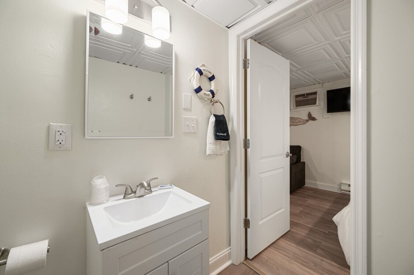 Hair dryer, towels, toilet paper