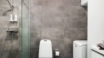 Hair dryer, towels, toilet paper