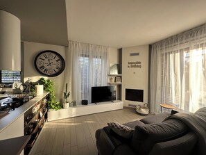 TV, fireplace