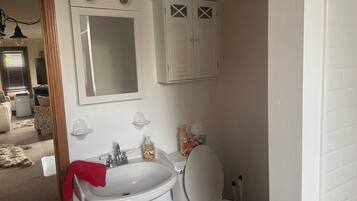 Hair dryer, towels, toilet paper