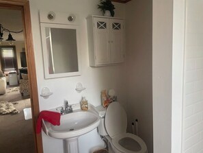 Hair dryer, towels, toilet paper
