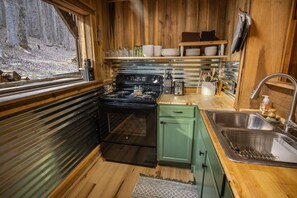 Fridge, microwave, oven, stovetop - Rich Creek Wilderness Cabin Retreat · Off-Grid Family Haven (Ansted)