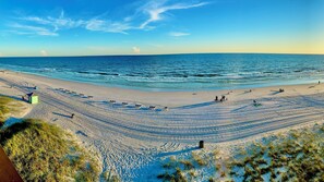 On the beach, sun loungers, beach towels